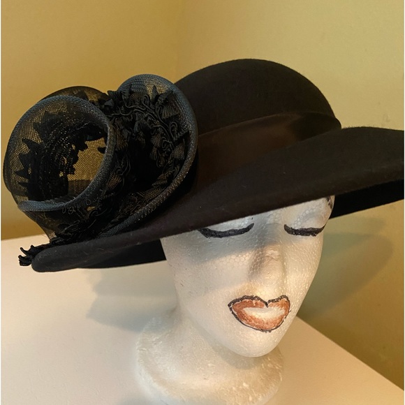 Beautifully Stylish Black Wool Church Dress Hat by Sylvia - Picture 2 of 9